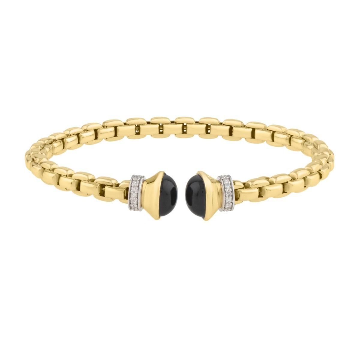 TWO-TONE GOLD BANGLE BRACELET WITH BLACK ONYX AND DIAMONDS, .20 CT TW