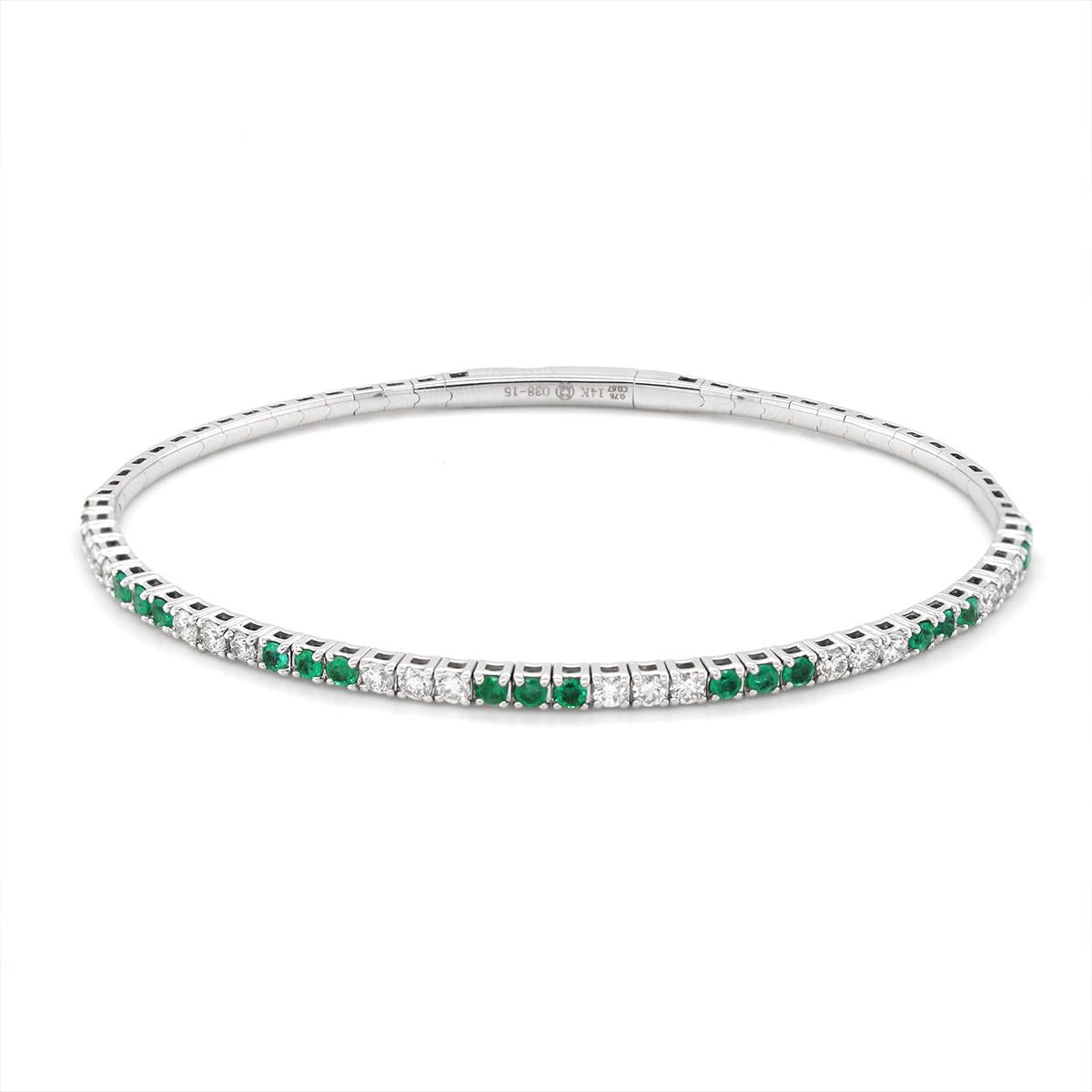 WHITE GOLD EMERALD AND DIAMOND BANGLE BRACELET, .76 CT TW