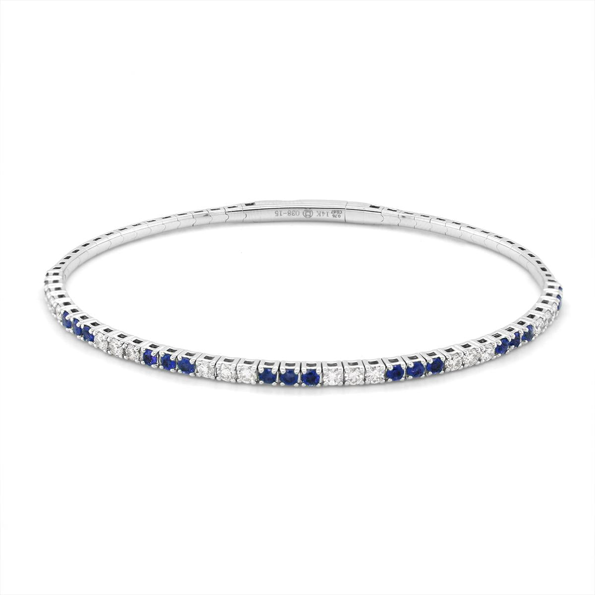 WHITE GOLD SAPPHIRE AND DIAMOND BANGLE BRACELET, .76 CT TW