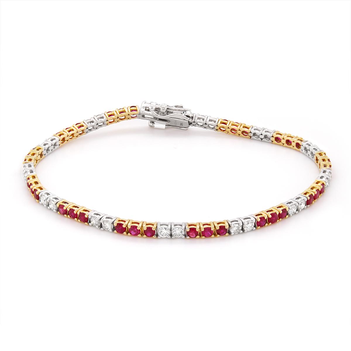 TWO-TONE GOLD RUBY AND DIAMOND BRACELET, 1.58 CT TW
