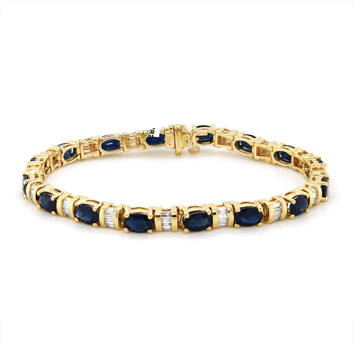 YELLOW GOLD OVAL SAPPHIRE AND DIAMOND BRACELET, 1/2 CT TW