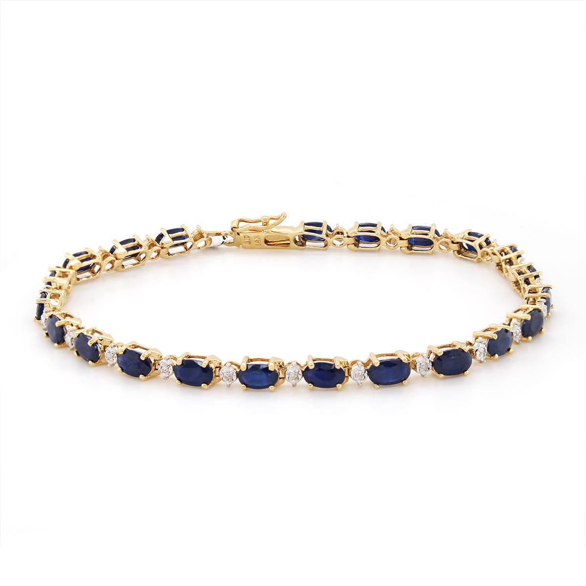 YELLOW GOLD OVAL SAPPHIRE AND ROUND DIAMOND BRACELET, .04 CT TW