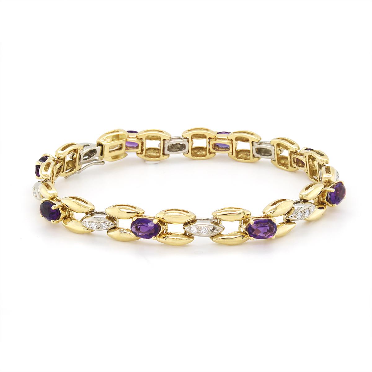 YELLOW GOLD OVAL AMETHYST AND DIAMOND BRACELET, 1/3 CT TW