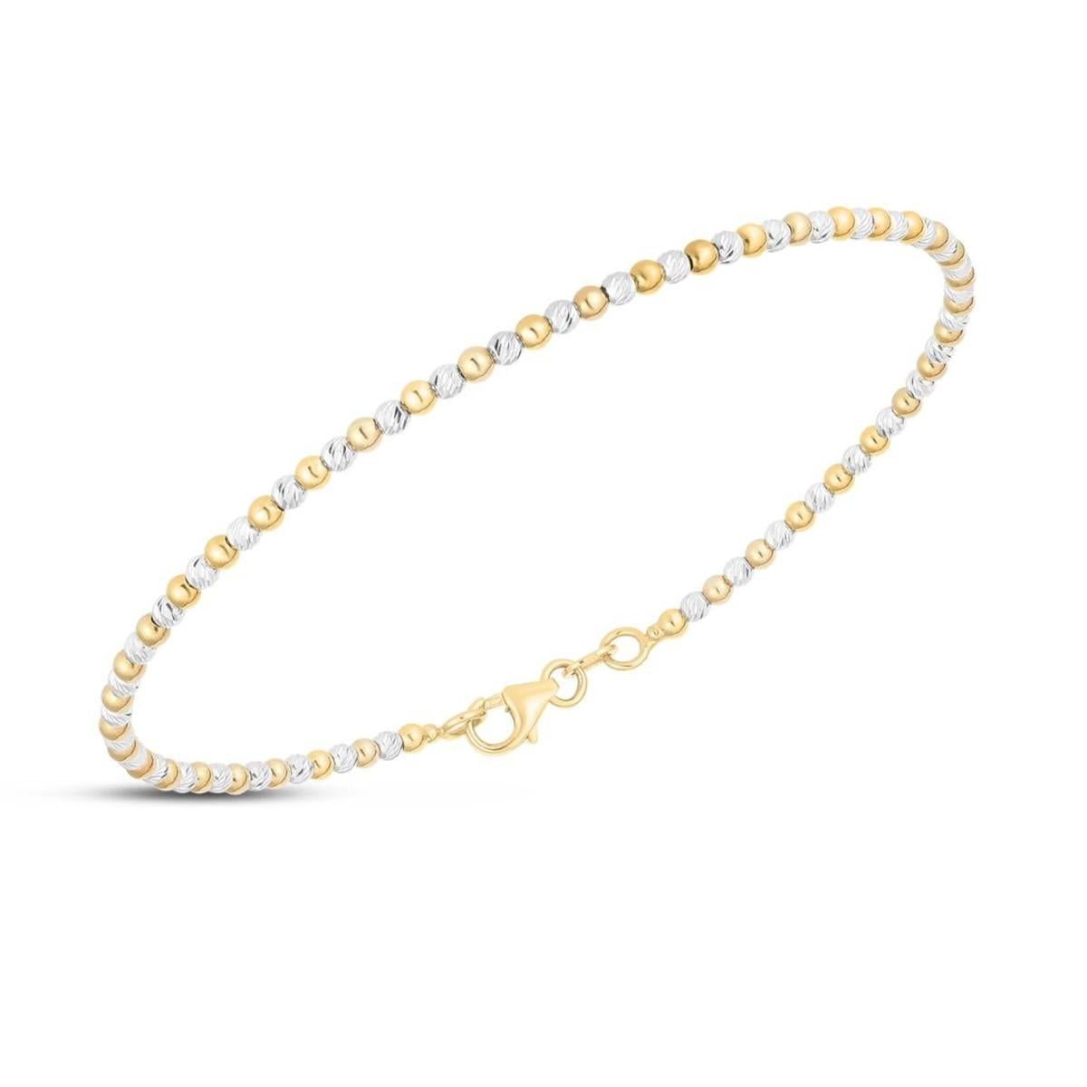 TWO-TONE GOLD DIAMOND CUT BEADED BANGLE BRACELET