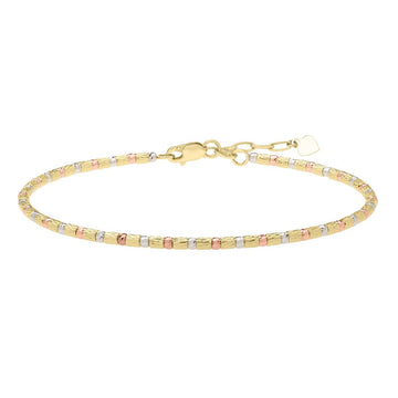 TRI-TONE GOLD DIAMOND CUT BEADED BANGLE BRACELET