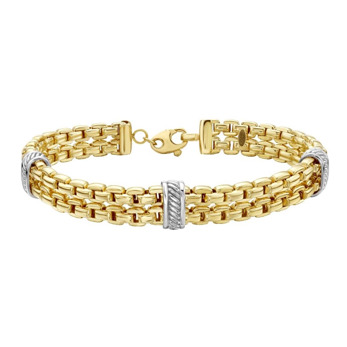 TWO-TONE GOLD DOUBLE BOX CHAIN STYLE BRACELET