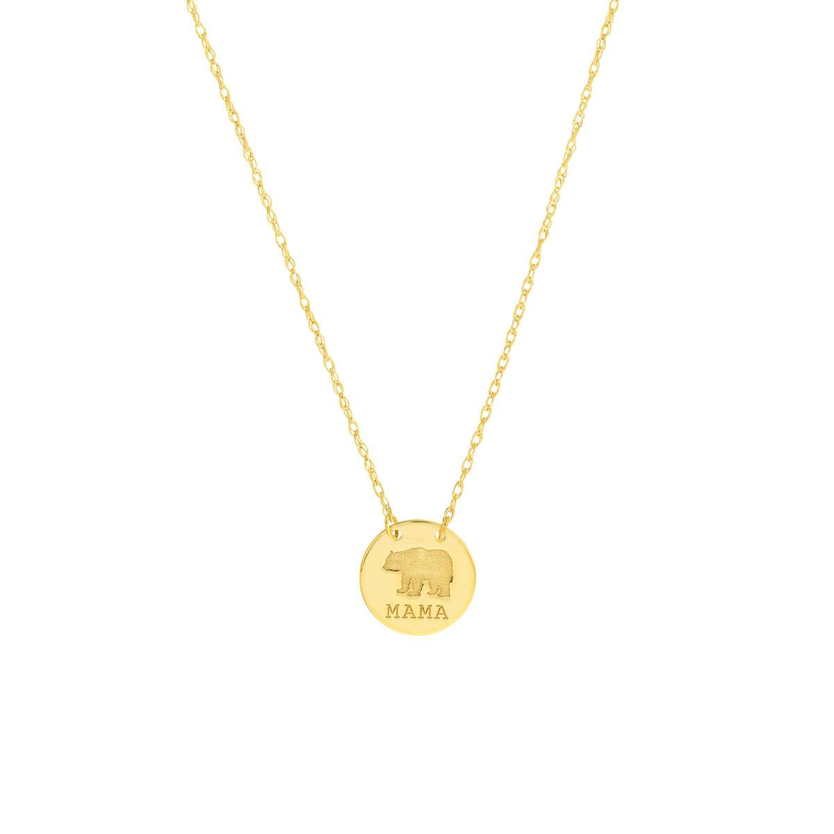 YELLOW GOLD MAMA BEAR PENDANT NECKLACE