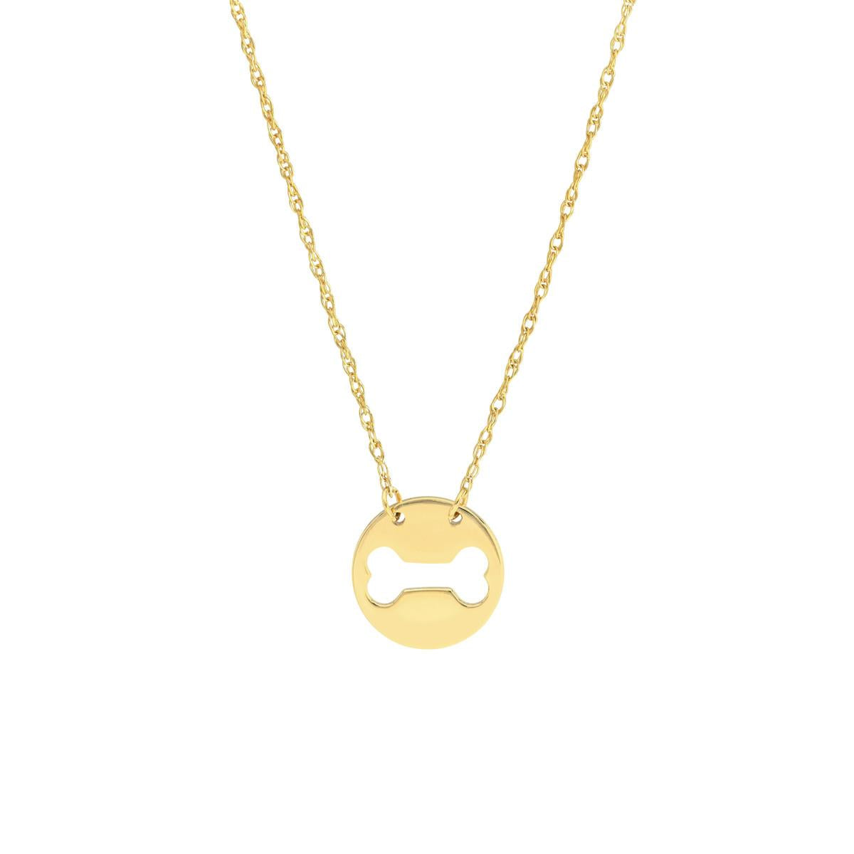 YELLOW GOLD DOG BONE CUT OUT PENDANT NECKLACE