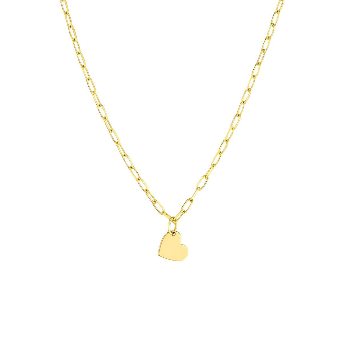 YELLOW GOLD HEART PENDANT NECKLACE WITH PAPERCLIP CHAIN