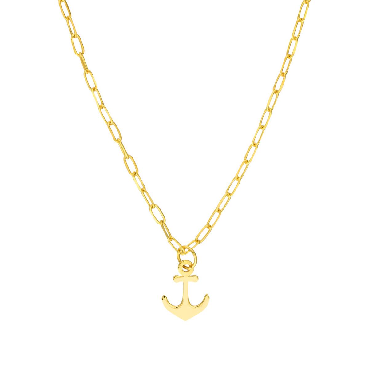 YELLOW GOLD ANCHOR PENDANT WITH PAPERCLIP CHAIN