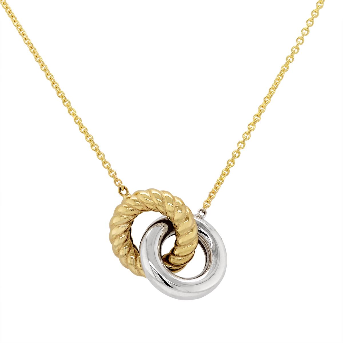 TWO-TONE GOLD INTERLOCKING RING PENDANT NECKLACE