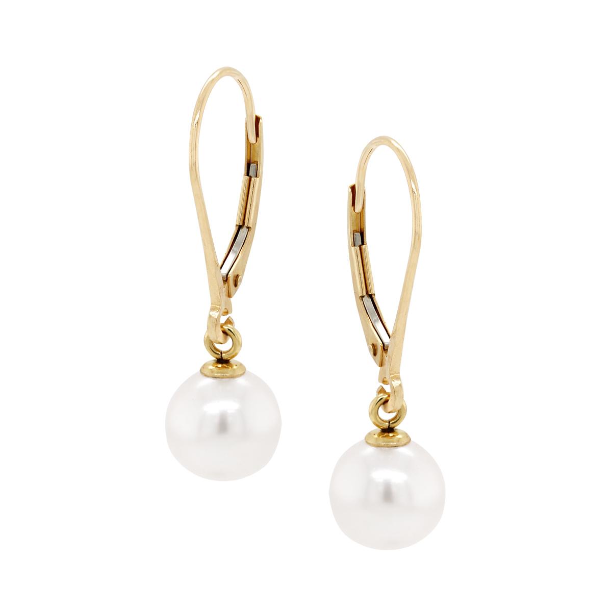 YELLOW GOLD PEARL HOOP EARRINGS