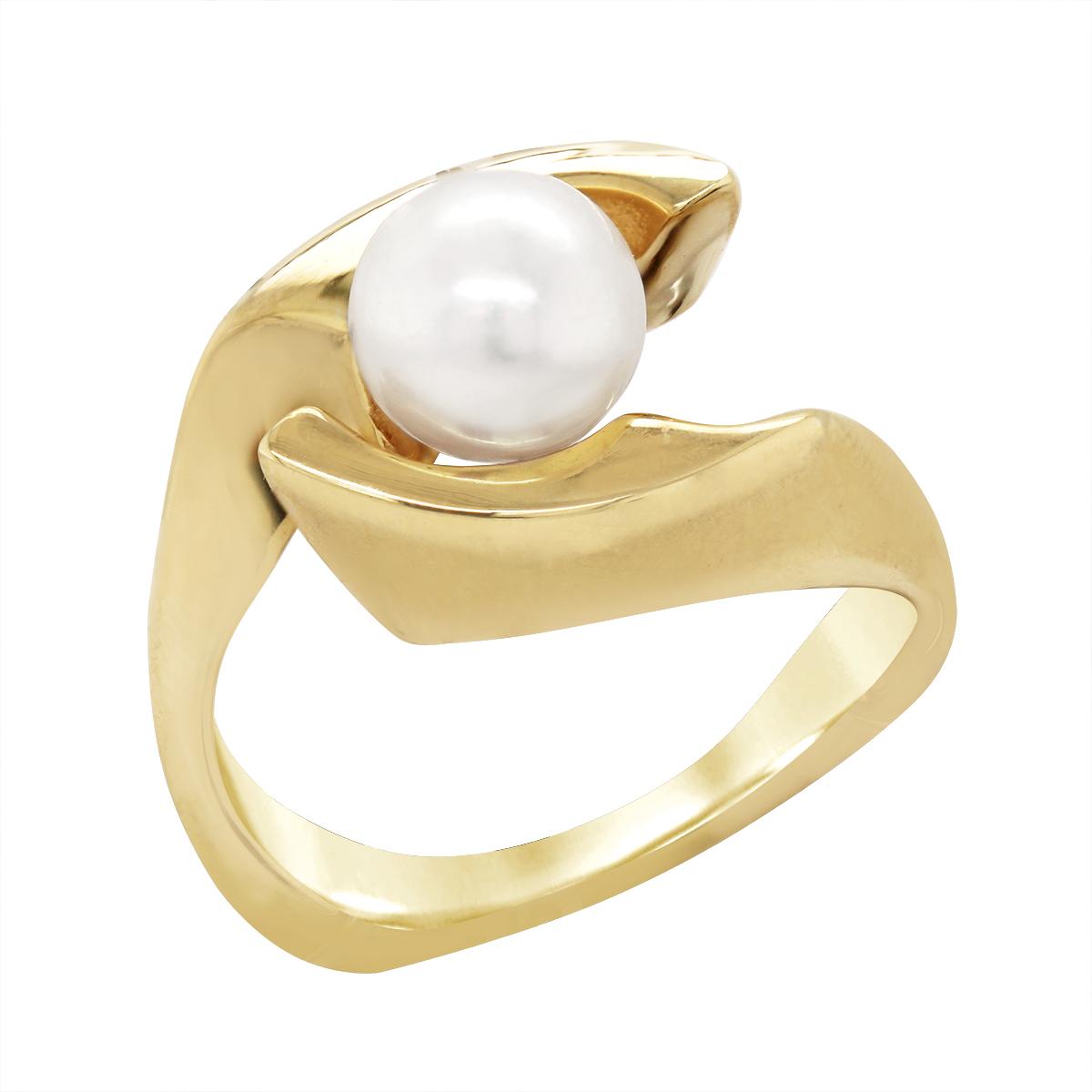YELLOW GOLD BYPASS STYLE PEARL RING