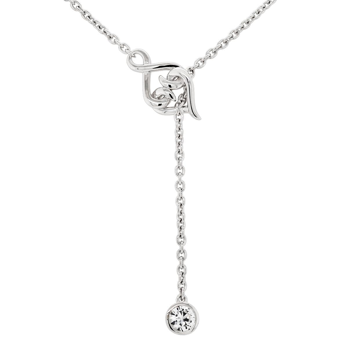 STERLING SILVER DOUBLE HEART LARIAT NECKLACE WITH WHITE