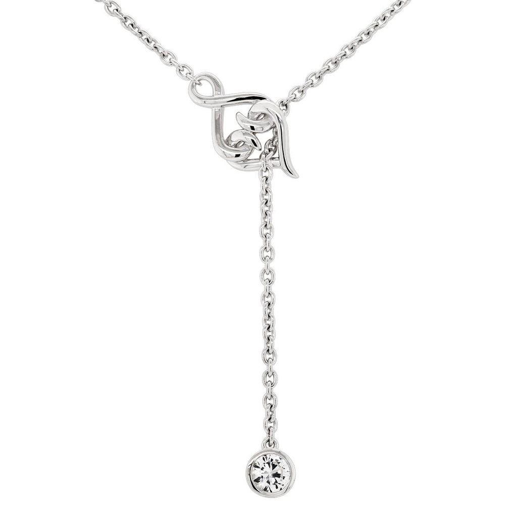 STERLING SILVER DOUBLE HEART LARIAT NECKLACE WITH WHITE