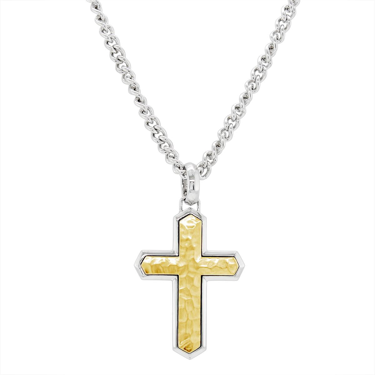 YELLOW PLATED STERLING SILVER CROSS PENDANT NECKLACE