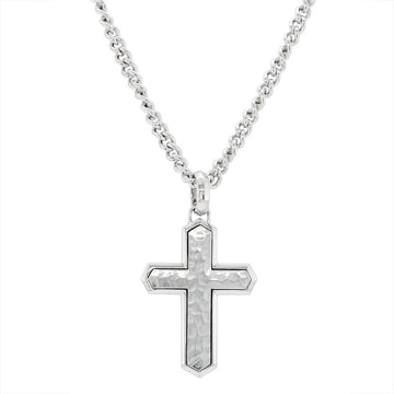 STERLING SILVER HAMMERED CROSS PENDANT NECKLACE