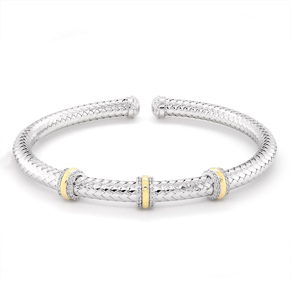 STERLING SILVER OPEN BANGLE WITH GOLD PLATED RING ACCENTS