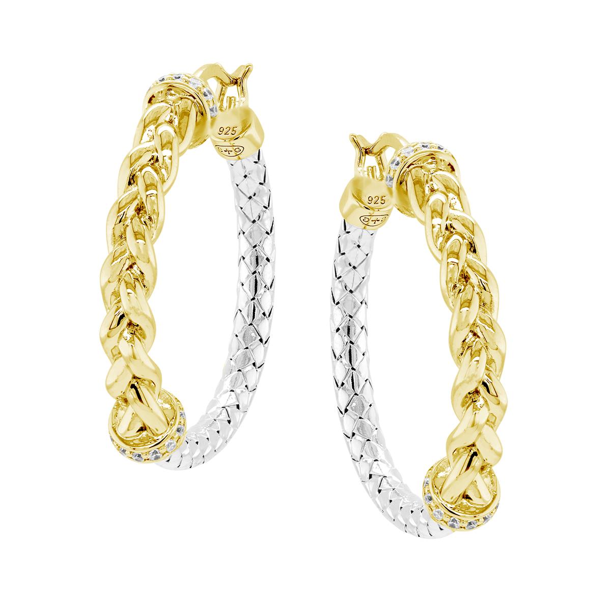 YELLOW GOLD PLATED STERLING SILVER HOOP EARRINGS WITH CUBIC ZIRCONIAS