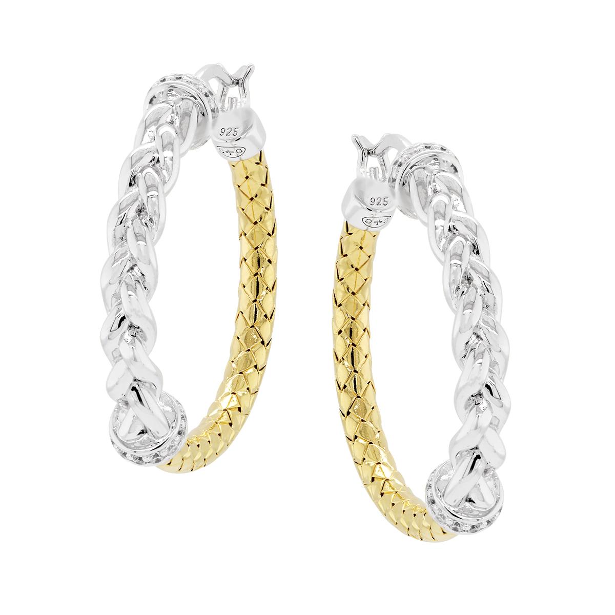 GOLD PLATED STERLING SILVER HOOP EARRINGS WITH CUBIC ZIRCONIAS