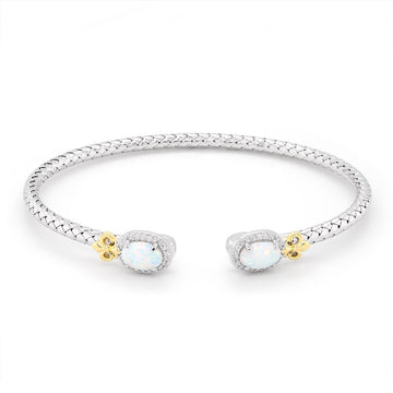 STERLING SILVER OPEN BANGLE BRACELET WITH OPALS AND GOLD ACCENTS