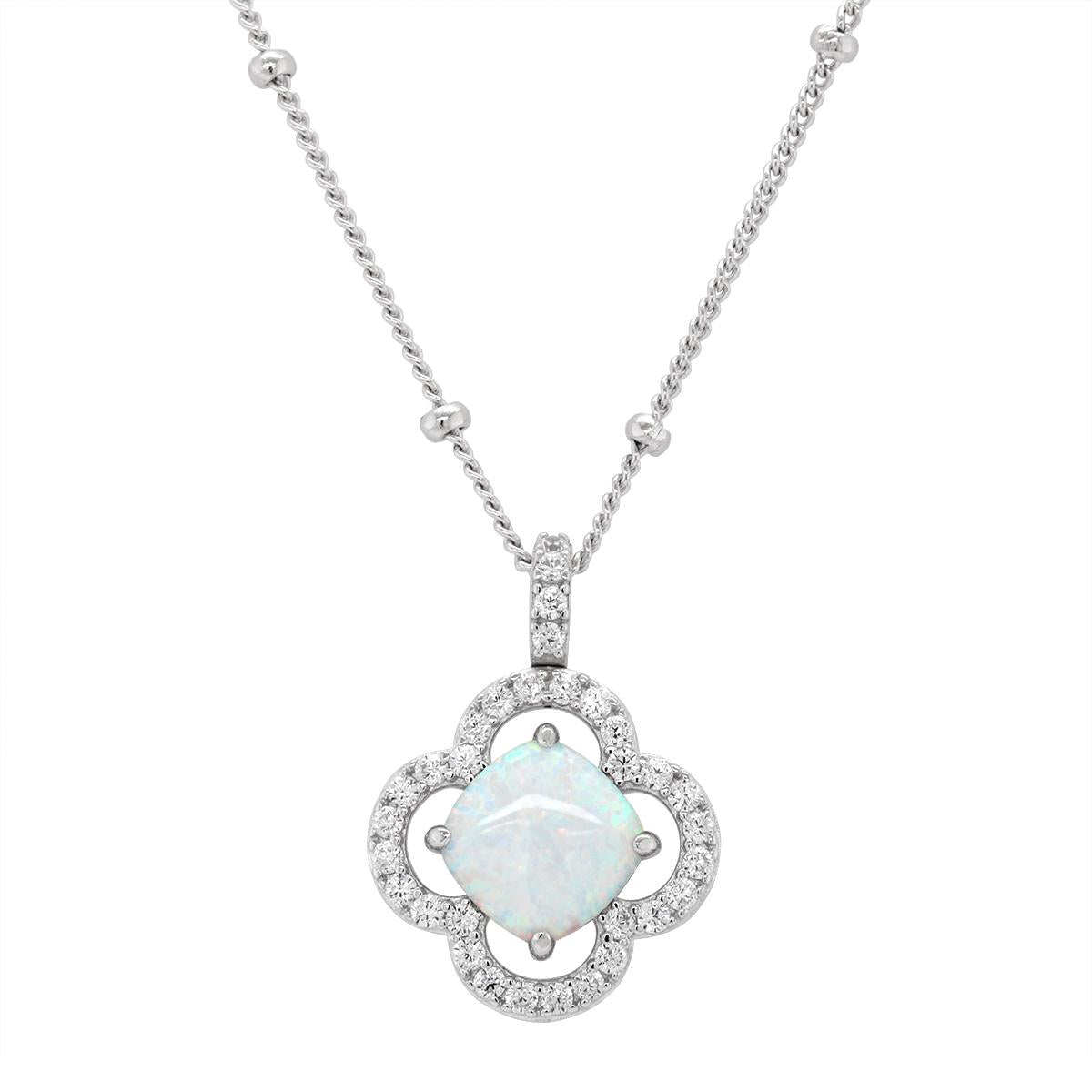 STERLING SILVER OPAL NECKLACE WITH CUBIC ZIRCONIAS