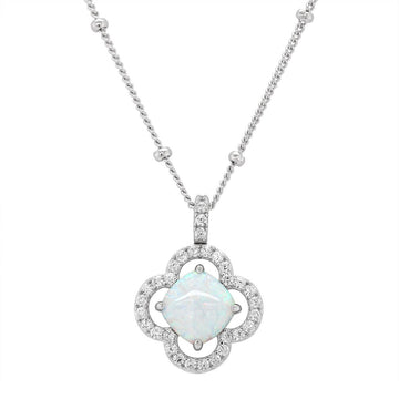 STERLING SILVER OPAL NECKLACE WITH CUBIC ZIRCONIAS