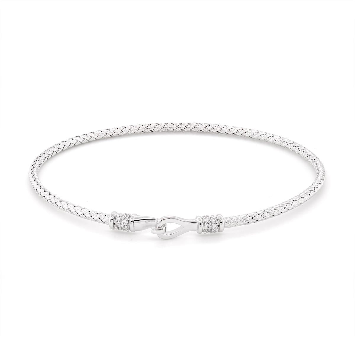 STERLING SILVER BANGLE BRACELET WITH CLASP AND CUBIC ZIRCONIAS