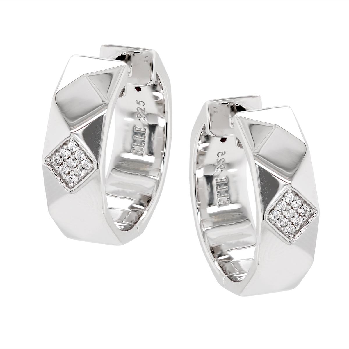 WIDE STERLING SILVER HOOPS WITH GEOMETRIC STYLING AND CUBIC ZIRCONIAS