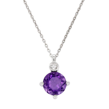 STERLING SILVER NECKLACE WITH AMETHYST AND LAB GROWN DIAMOND ACCENT, .02 CT