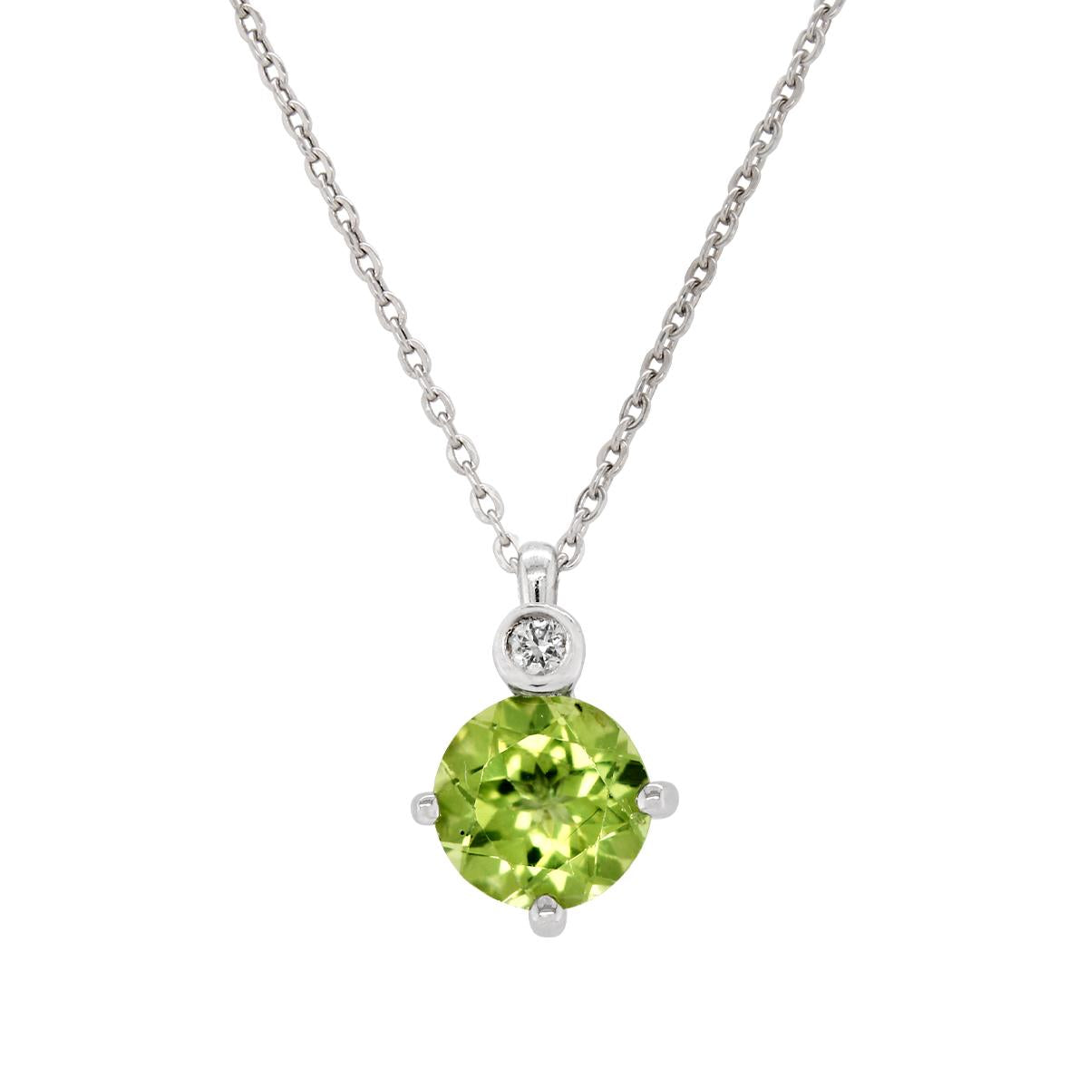 STERLING SILVER NECKLACE WITH PERIDOT AND LAB GROWN DIAMOND ACCENT, .02 CT