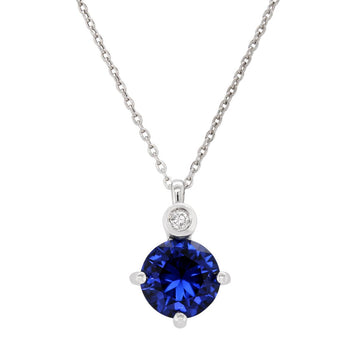 STERLING SILVER NECKLACE WITH SAPPHIRE AND LAB GROWN DIAMOND ACCENT, .02 CT