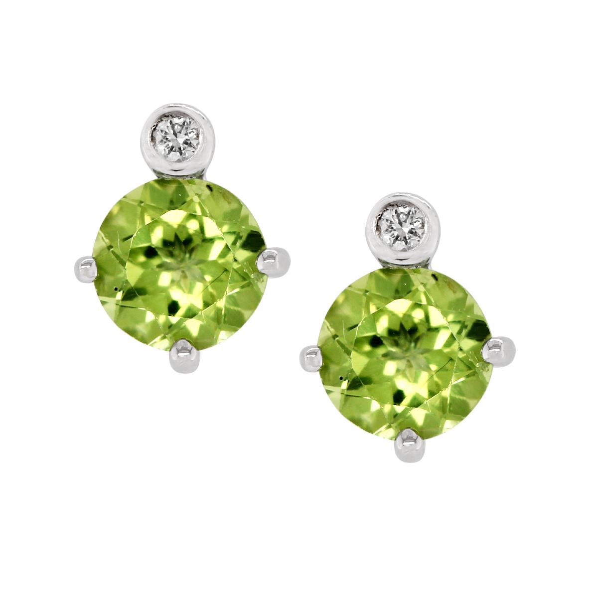 STERLING SILVER STUDS WITH PERIDOT AND LAB GROWN DIAMOND ACCENTS, .02 CT TW