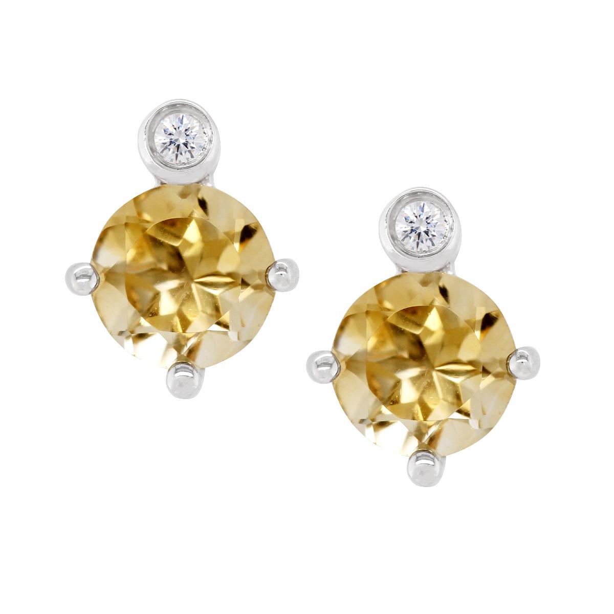 STERLING SILVER STUDS WITH CITRINE AND LAB GROWN DIAMOND ACCENTS, .02 CT TW