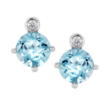 STERLING SILVER STUDS WITH BLUE TOPAZ AND LAB GROWN DIAMOND ACCENTS, .02 CT TW