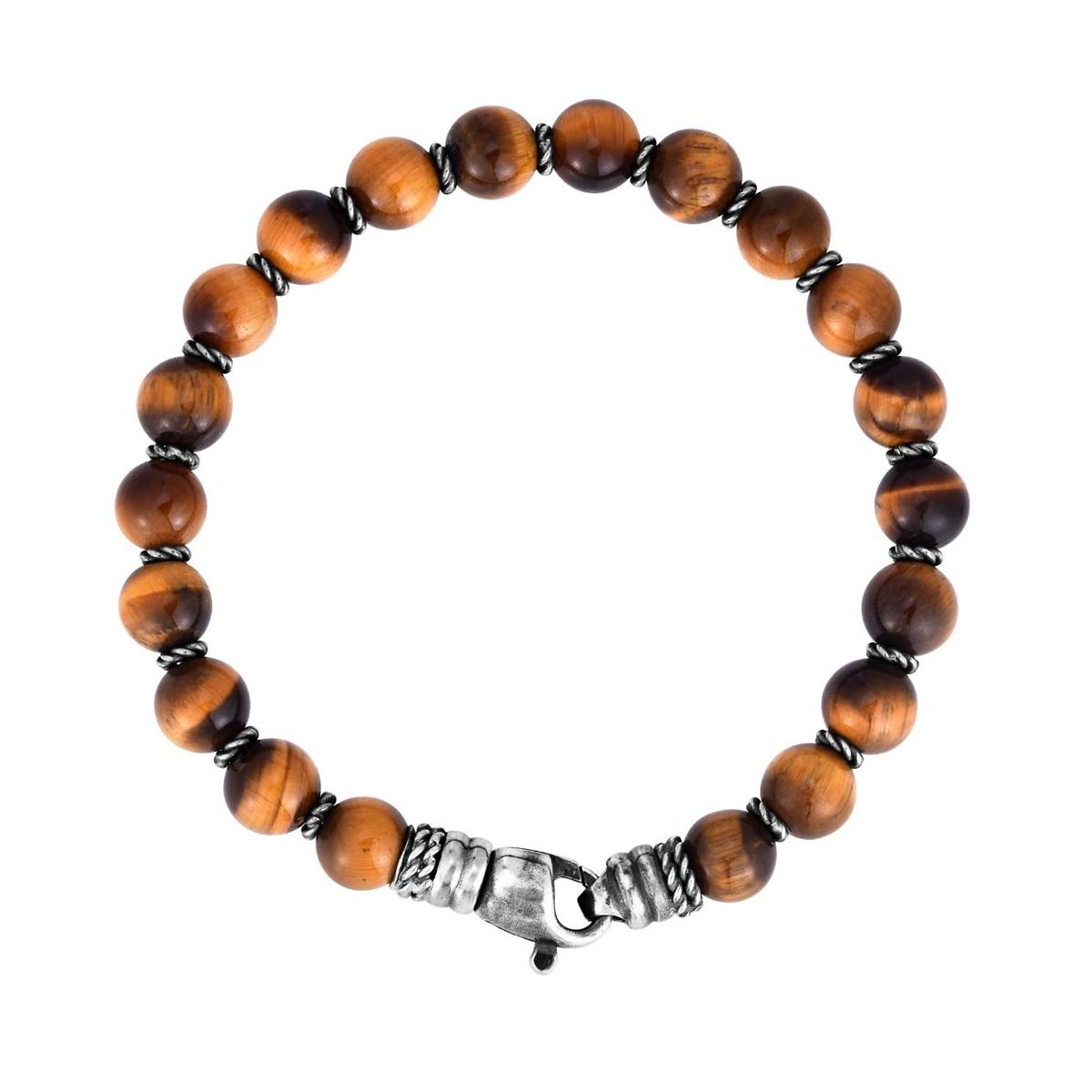 STERLING SILVER AND TIGER&#39;S EYE BEADED BRACELET