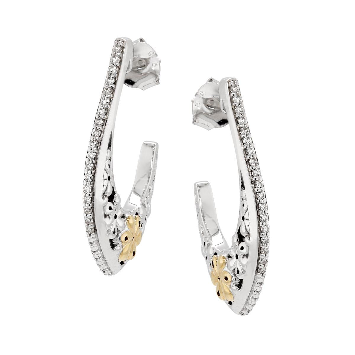 STERLING SILVER FANCY HOOPS WITH GOLD ACCENTS AND DIAMONDS, .32 CT TW