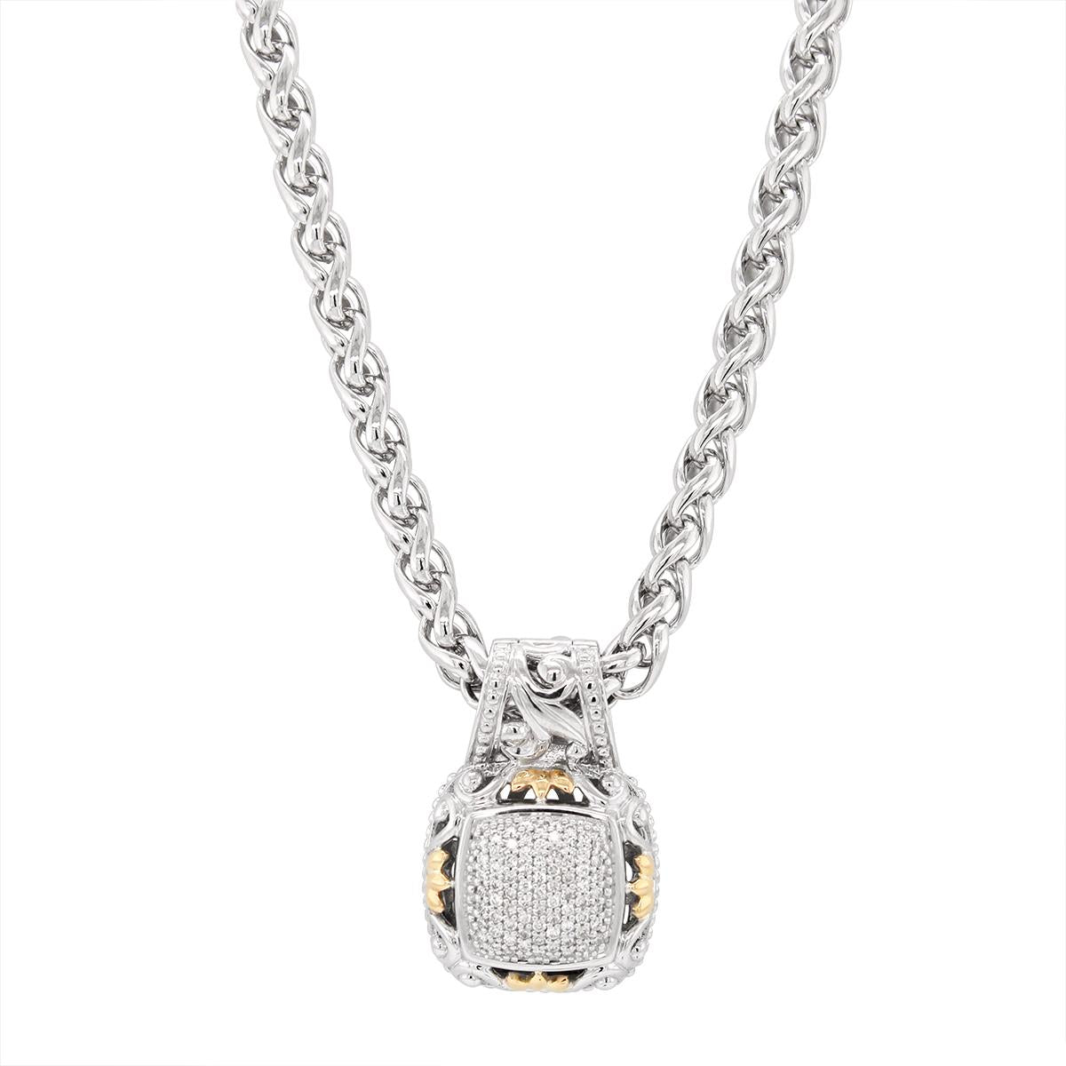 STERLING SILVER DIAMOND PAVE NECKLACE WITH GOLD ACCENTS, .60 CT TW