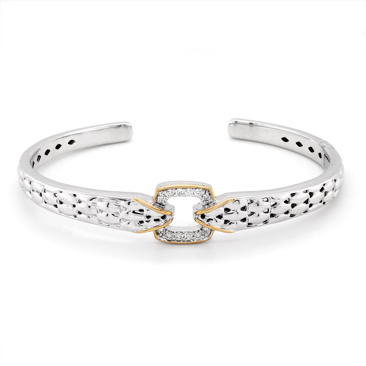 SILVER AND GOLD HINGED BANGLE WITH DIAMONDS, .19 CT TW