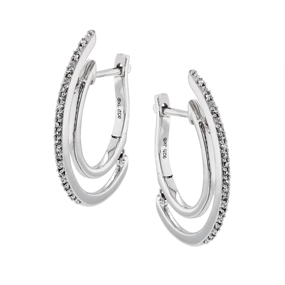 STERLING SILVER DOUBLE HOOP EARRINGS WITH DIAMONDS, .16 CT TW