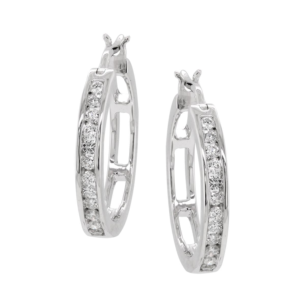 STERLING SILVER HOOP EARRINGS WITH LAB GROWN DIAMONDS, 1/2 CT TW