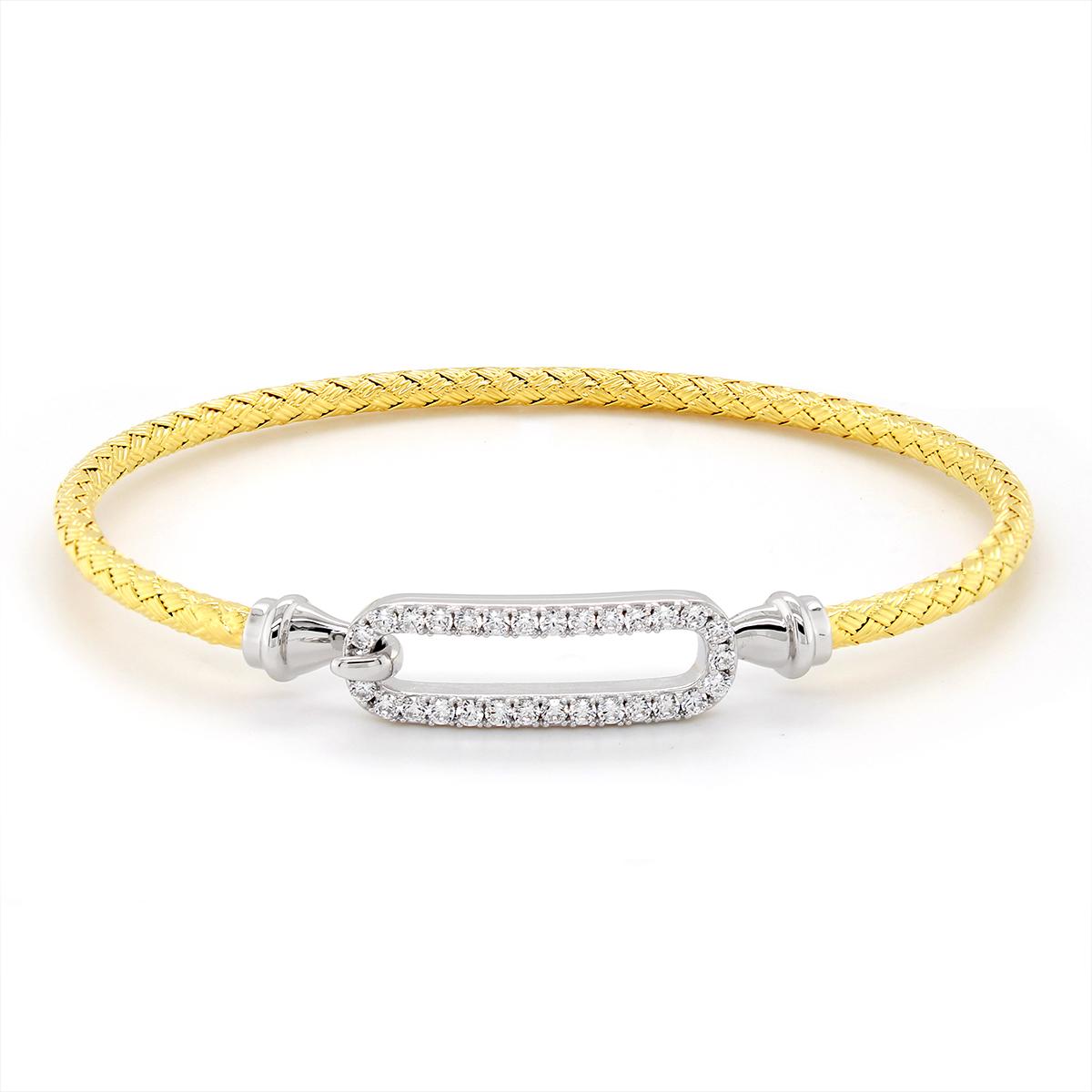 GOLD PLATED BANGLE BRACELET WITH OVAL OF CUBIC ZIRCONIAS