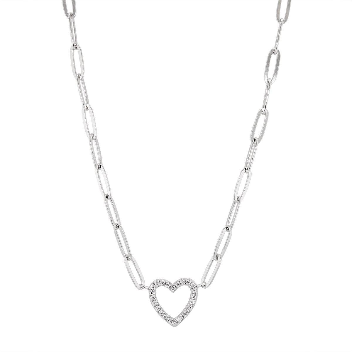 STERLING SILVER OPEN HEART PENDANT AND PAPER CLIP CHAIN