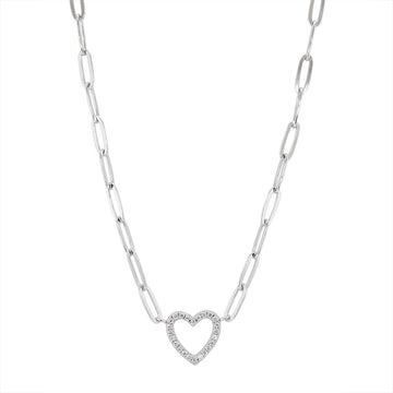 STERLING SILVER OPEN HEART PENDANT AND PAPER CLIP CHAIN