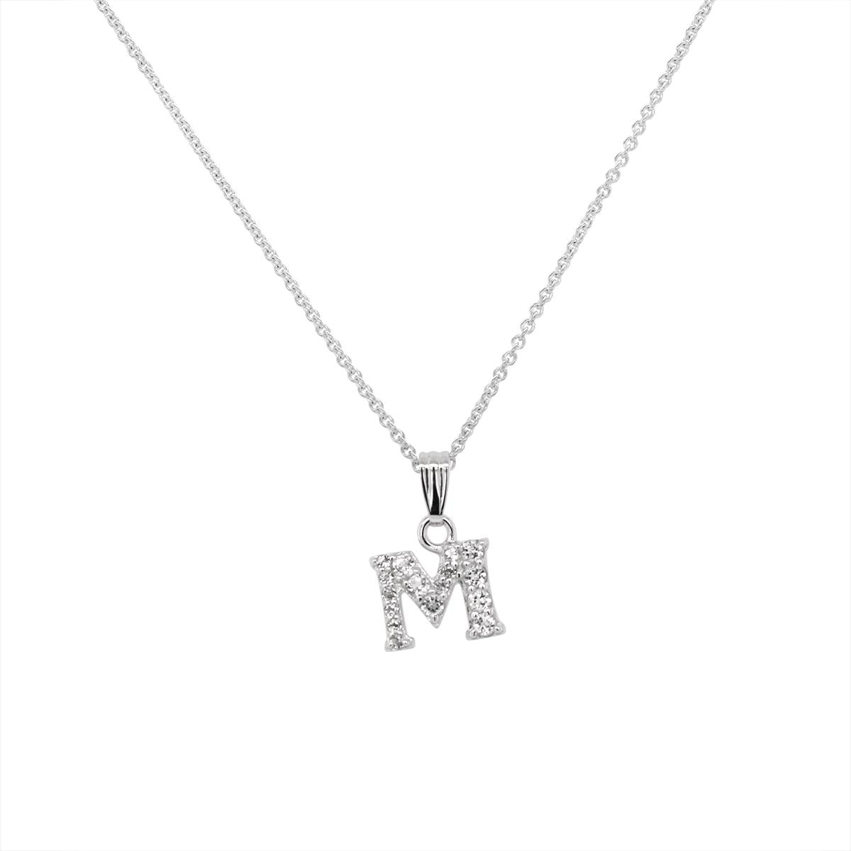 STERLING SILVER CHILD&#39;S M INITIAL PENDANT NECKLACE