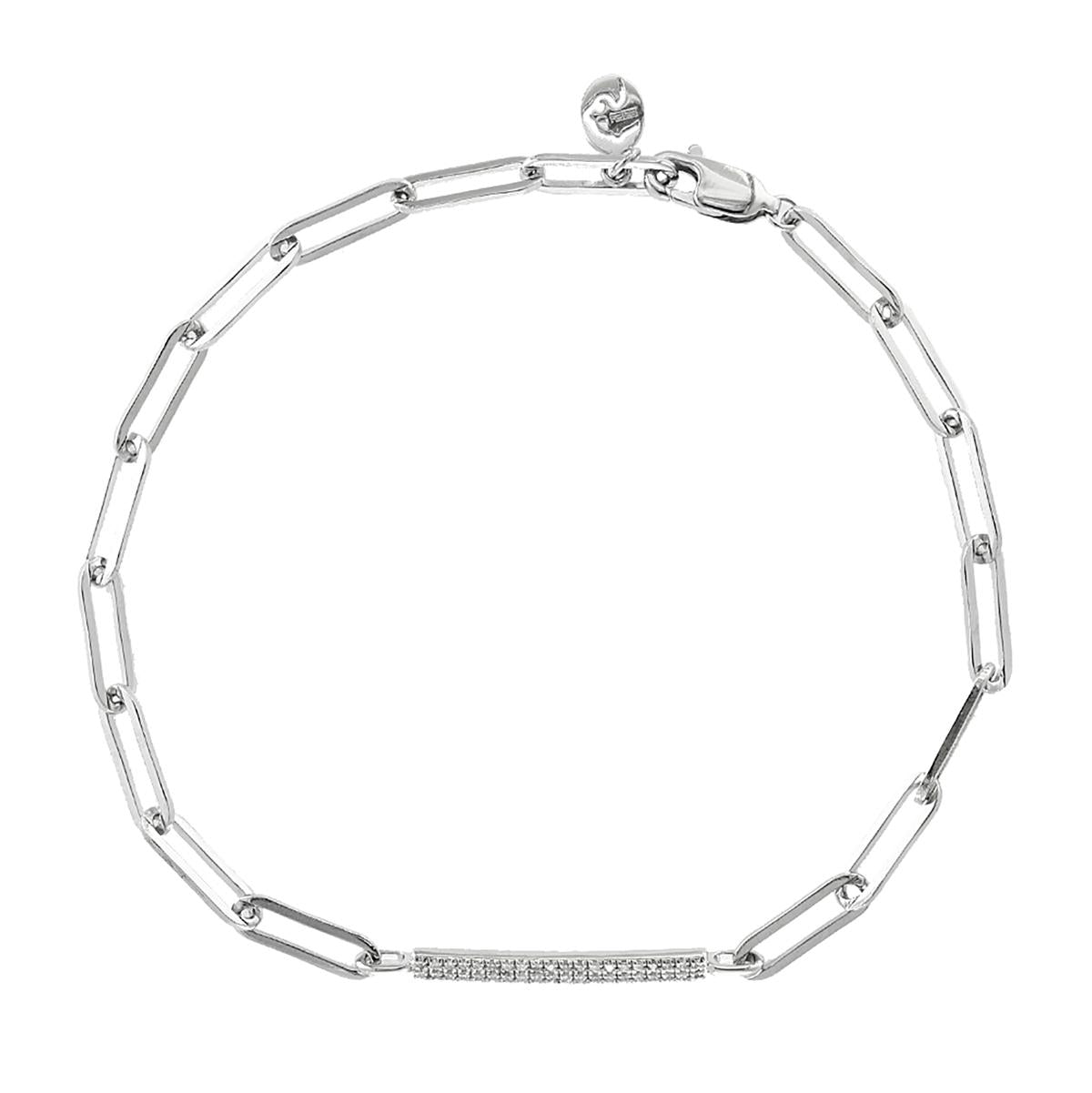 STERLING SILVER PAPERCLIP LINK BRACELET WITH BAR, .11 CT TW