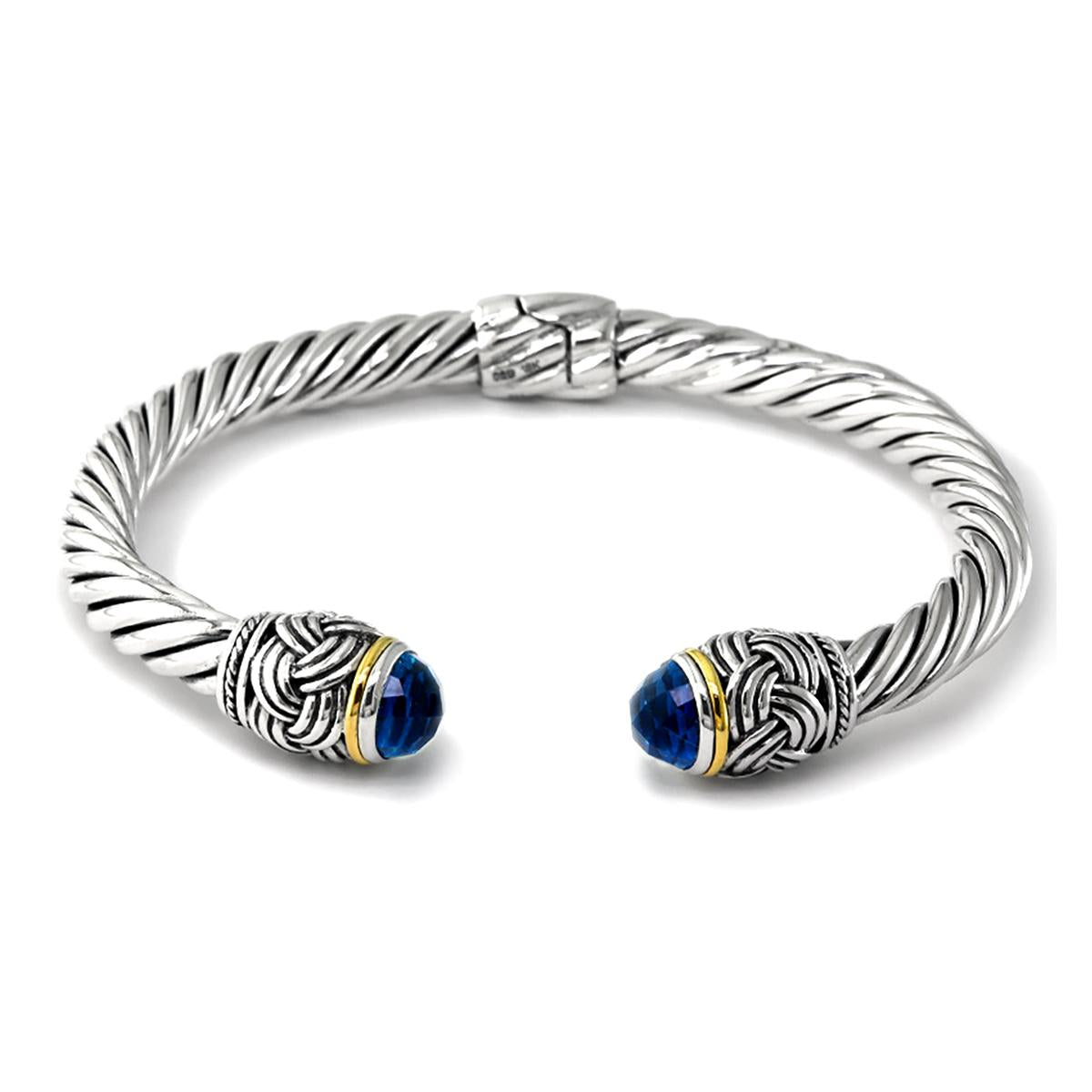 STERLING SILVER AND GOLD BLUE TOPAZ BANGLE BRACELET