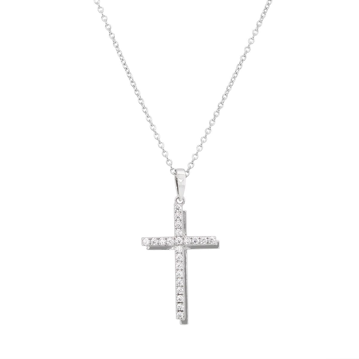 STERLING SILVER CROSS PENDANT WITH CUBIC ZIRCONIAS