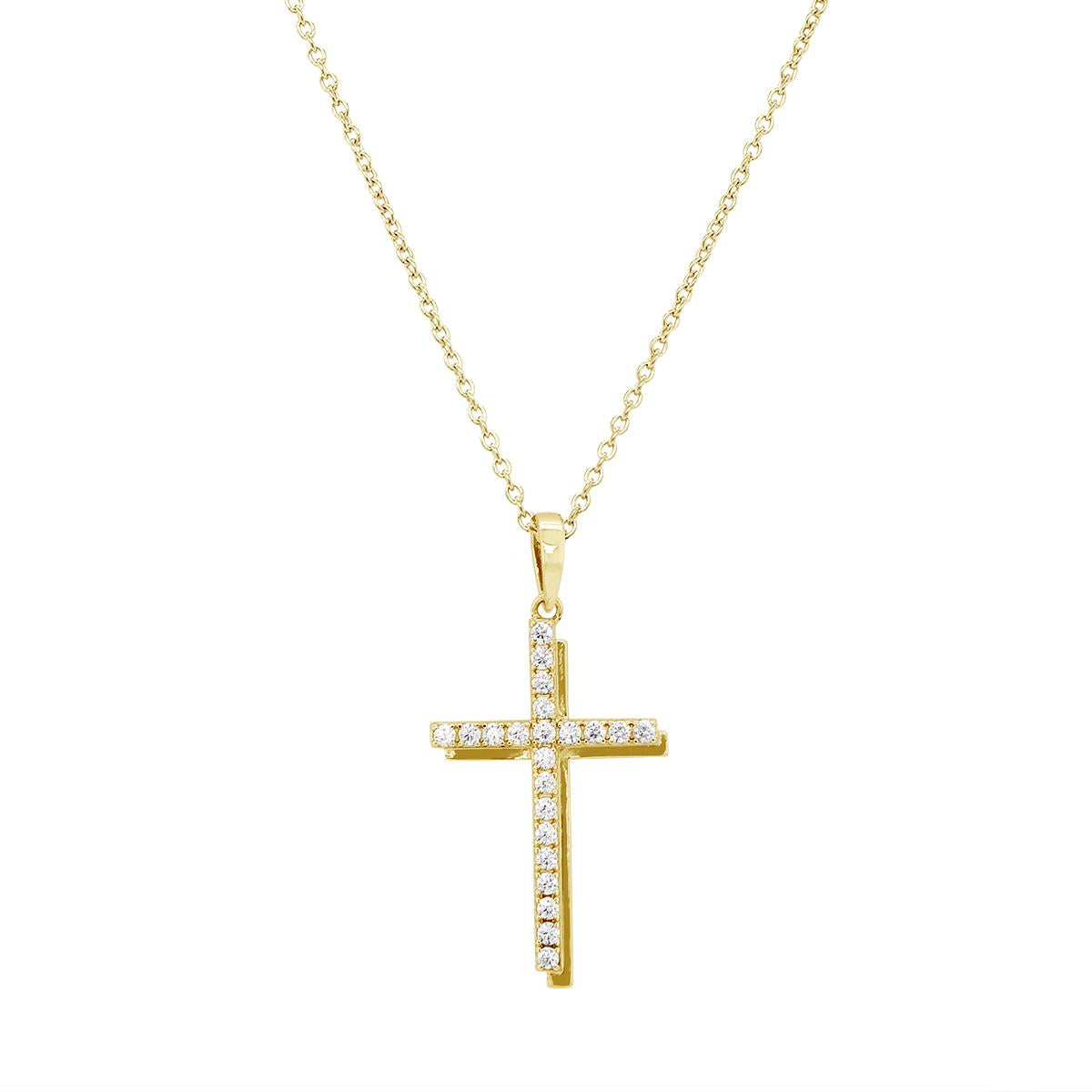 GOLD PLATED STERLING SILVER CROSS PENDANT WITH CZS
