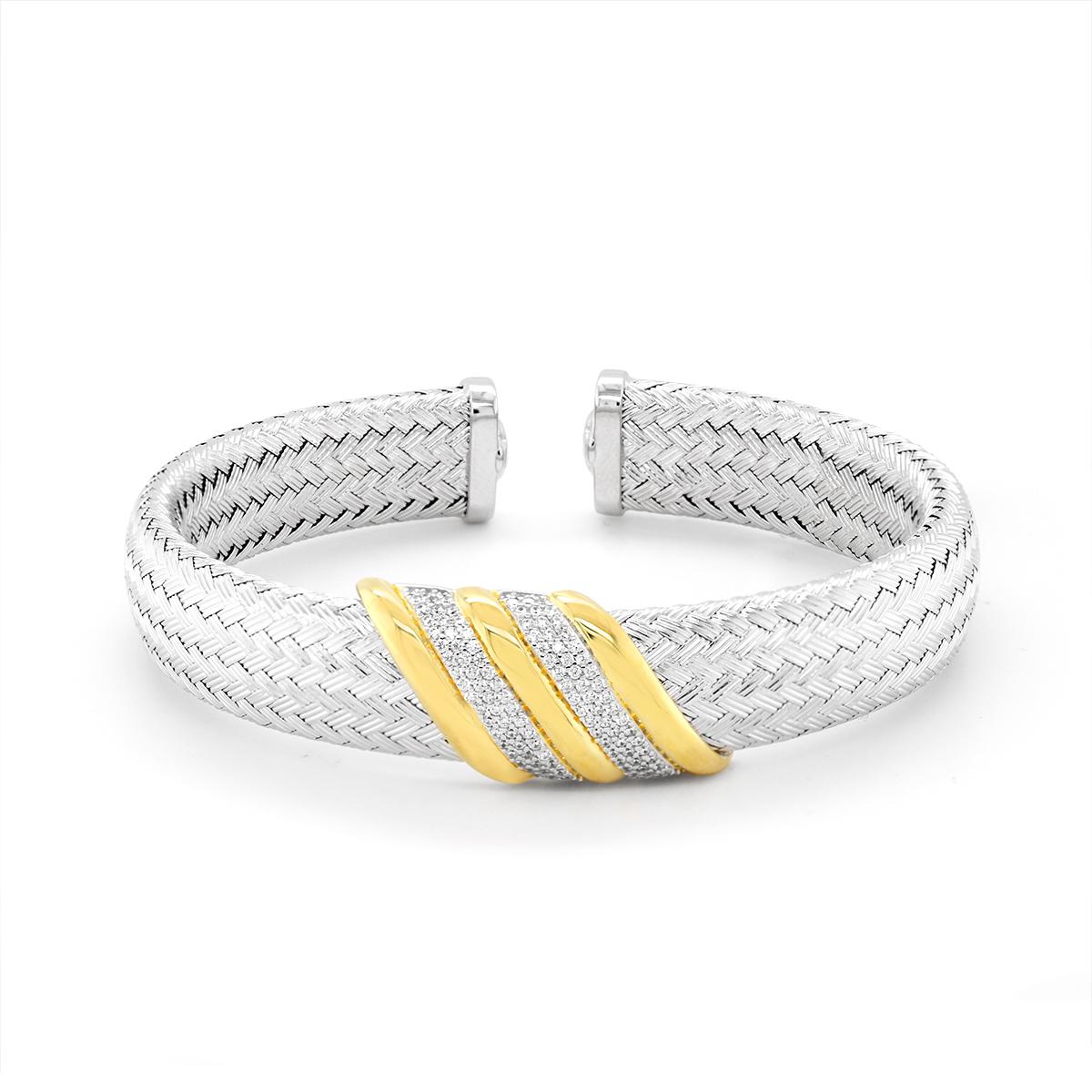 GOLD PLATED SILVER CUBIC ZIRCONIA CUFF BRACELET